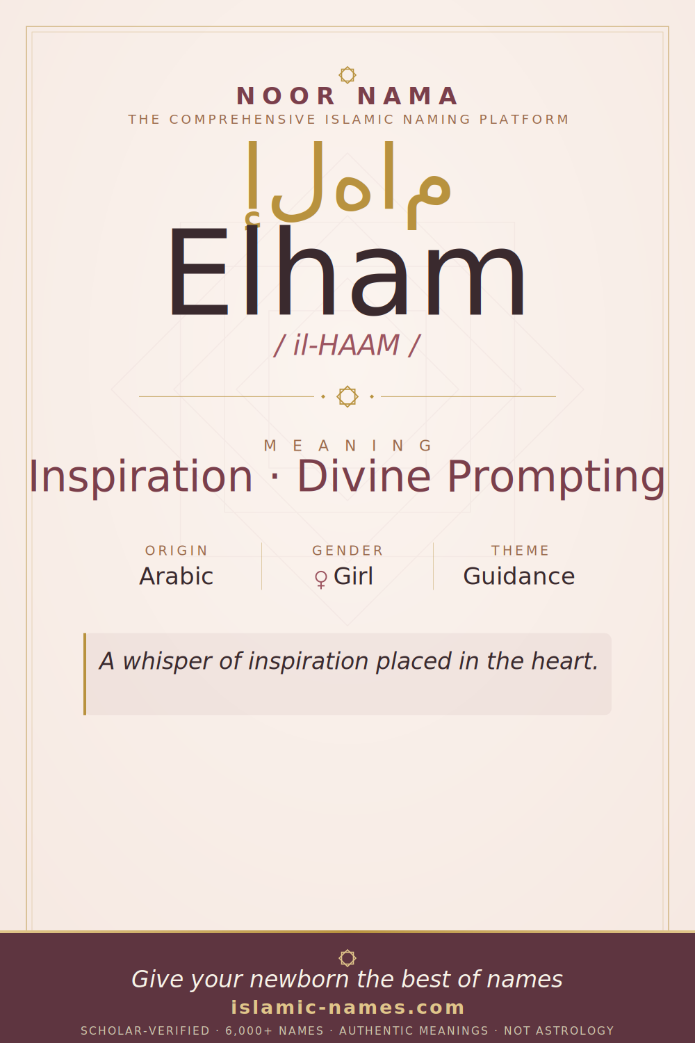 Elham name meaning — Inspiration · Divine Prompting (Arabic)