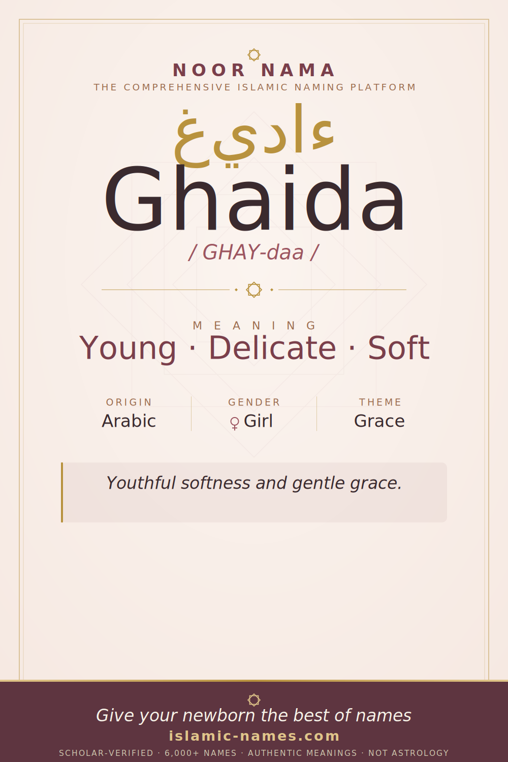 Ghaida name meaning — Young · Delicate · Soft (Arabic)