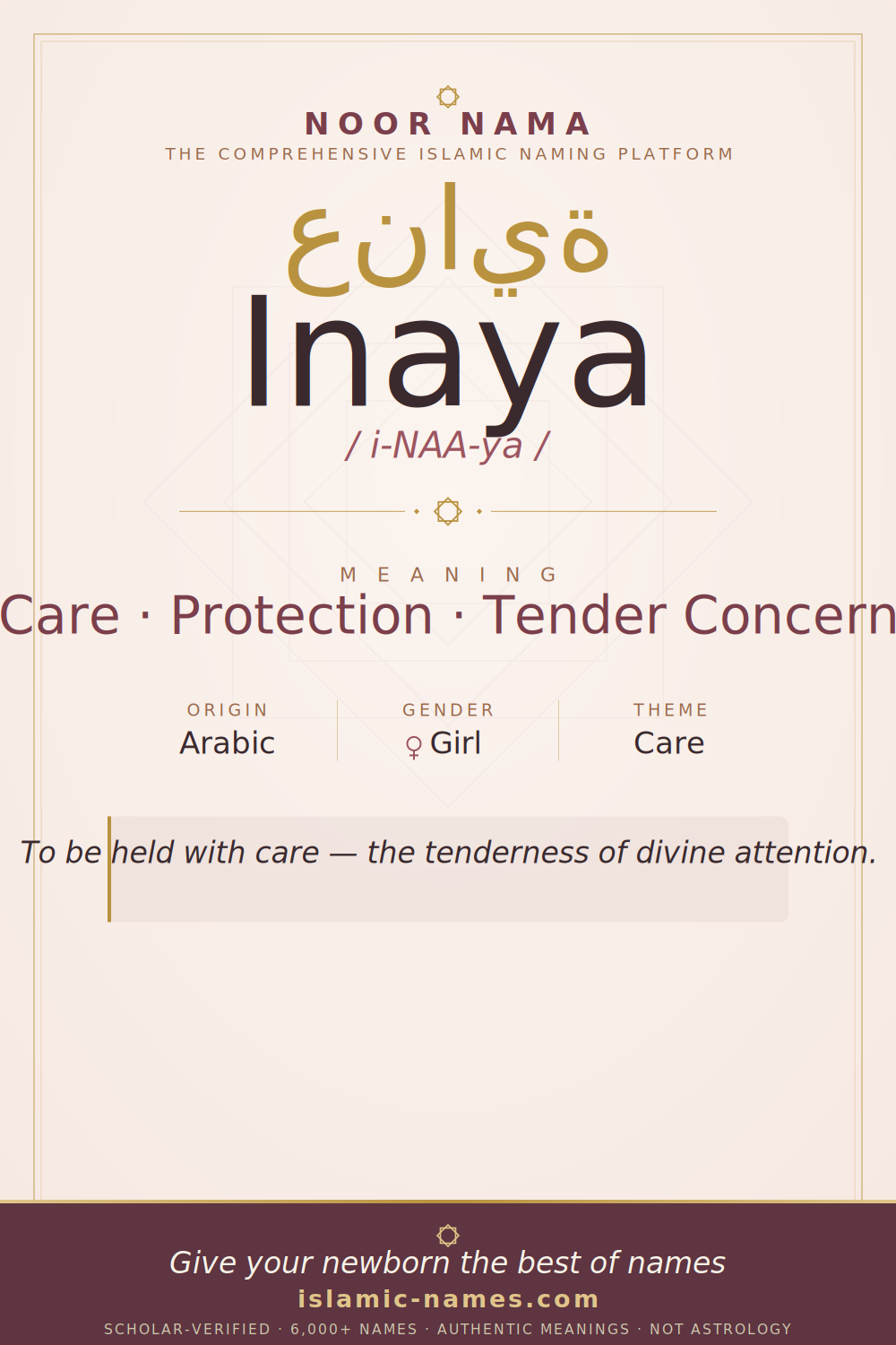 Inaya name meaning — Care · Protection · Tender Concern (Arabic)