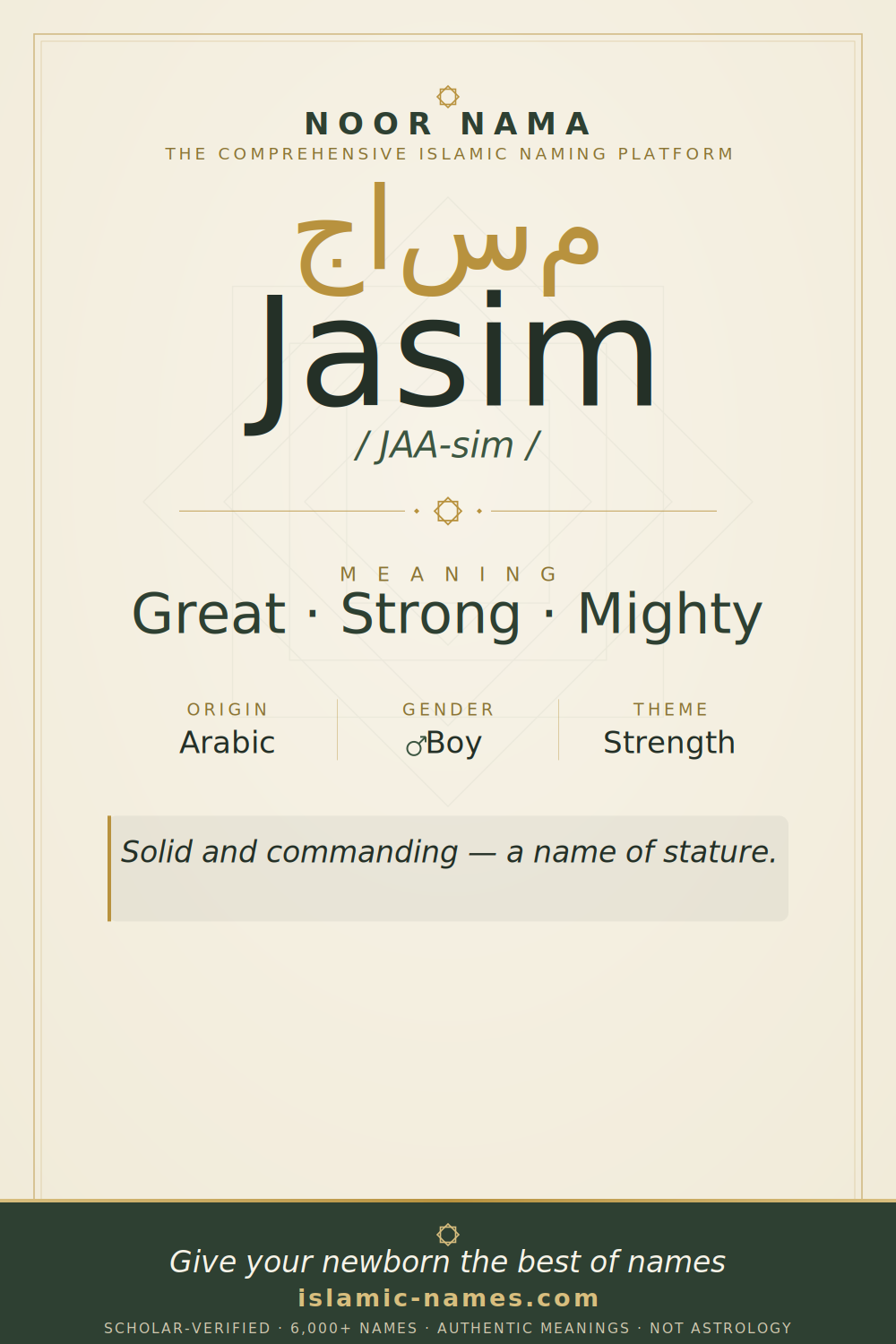 Jasim name meaning — Great · Strong · Mighty (Arabic)
