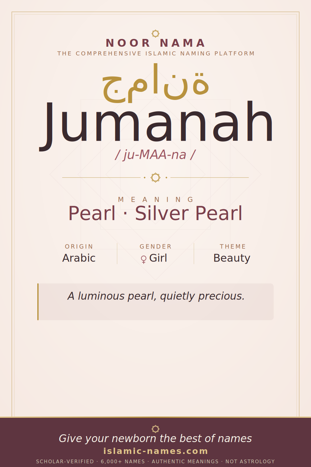 Jumanah name meaning — Pearl · Silver Pearl (Arabic)