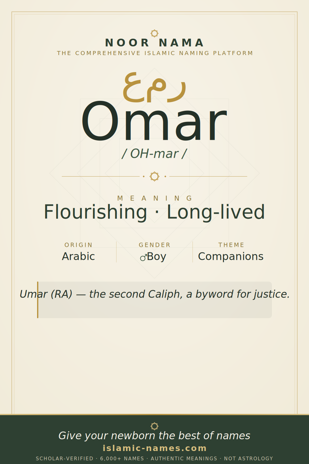 Omar name meaning — Flourishing · Long-lived (Arabic)