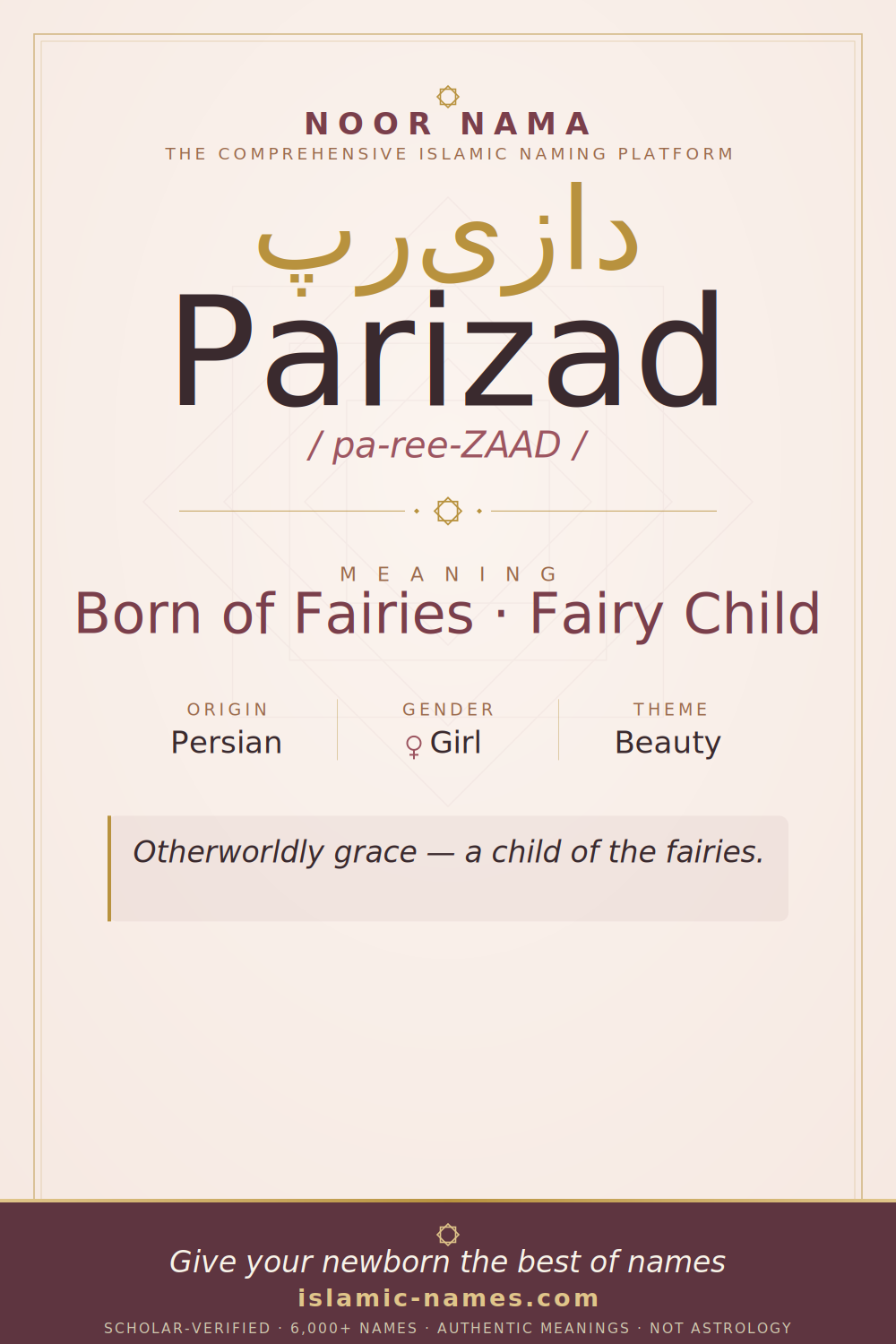 Parizad name meaning — Born of Fairies · Fairy Child (Persian)