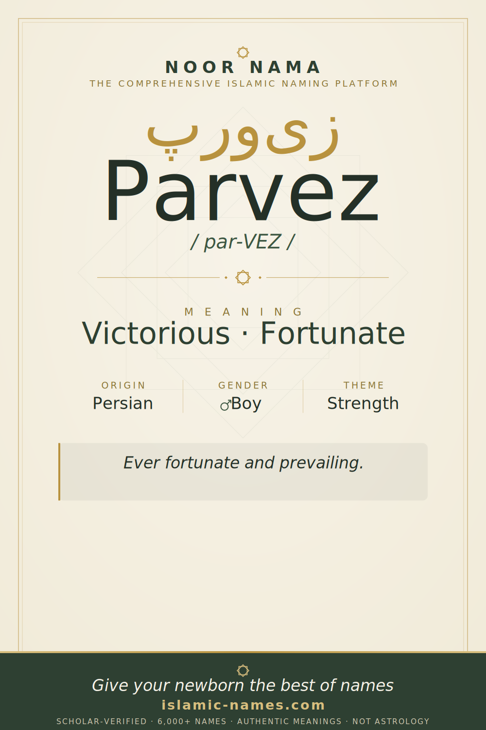 Parvez name meaning — Victorious · Fortunate (Persian)