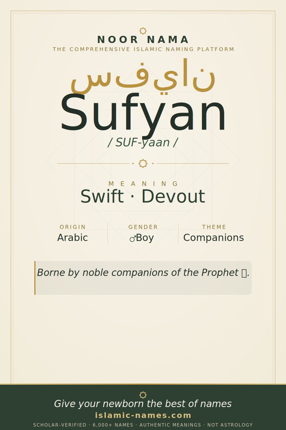 Sufyan name meaning — Swift · Devout (Arabic)
