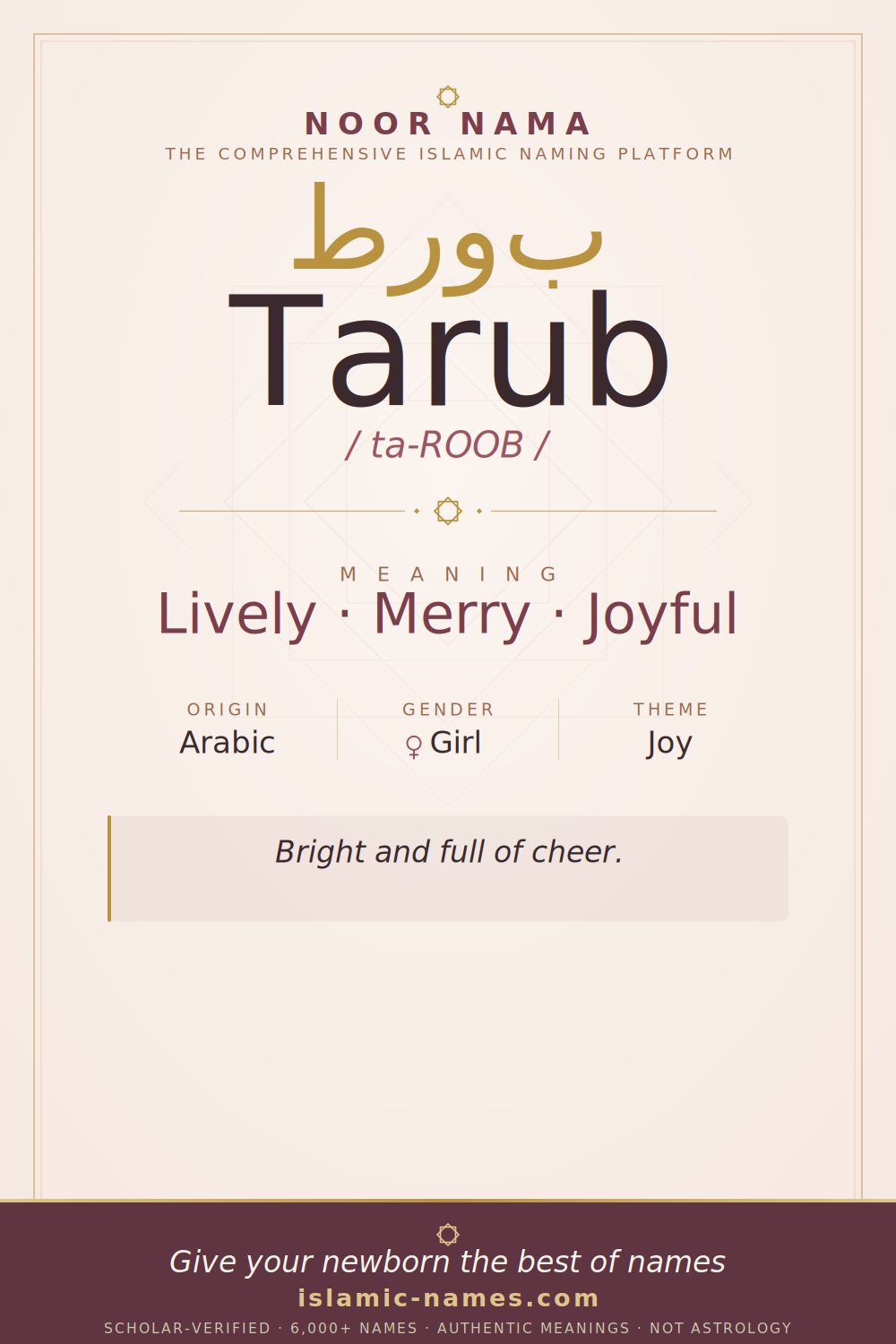 Tarub name meaning — Lively · Merry · Joyful (Arabic)