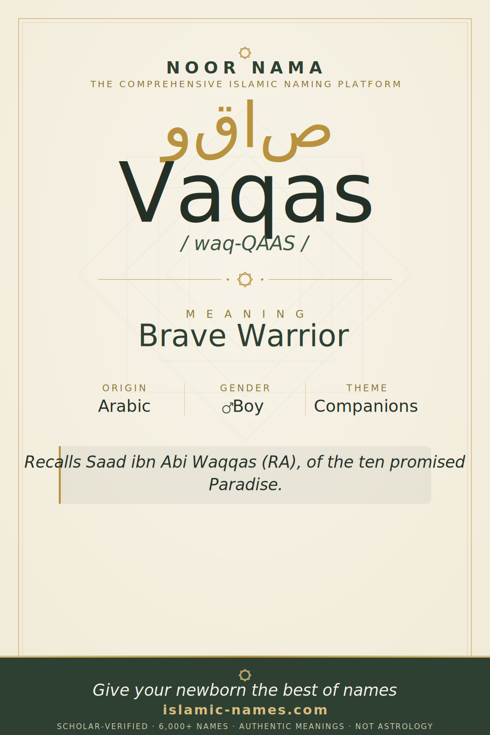 Vaqas name meaning — Brave Warrior (Arabic)