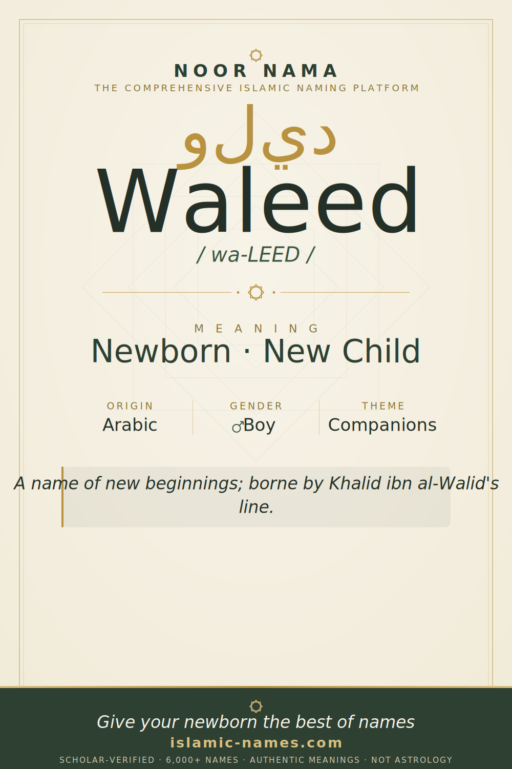 Waleed name meaning — Newborn · New Child (Arabic)