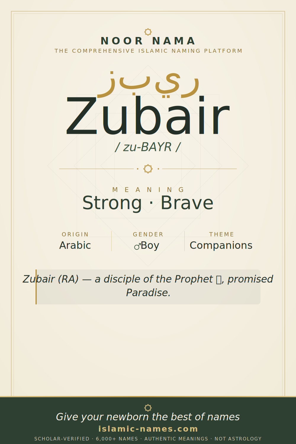 Zubair name meaning — Strong · Brave (Arabic)